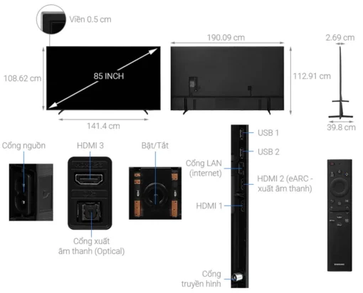 thong so ky thuat Tivi Samsung UA85BU8000KXXV 85 Inch 4K LED Smart