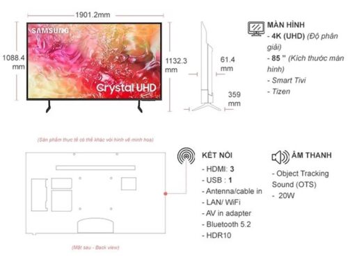 thong so ky thuat Tivi Samsung UA85DU7700KXXV 85 Inch 4K LED Smart