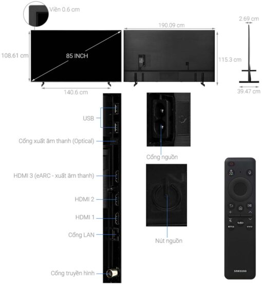 thong so ky thuat Tivi Samsung UA85DU8000KXXV 85 Inch 4K LED Smart