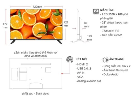 thong so ky thuat Tivi Sharp 2T C32CC1X 32 Inch HD LED