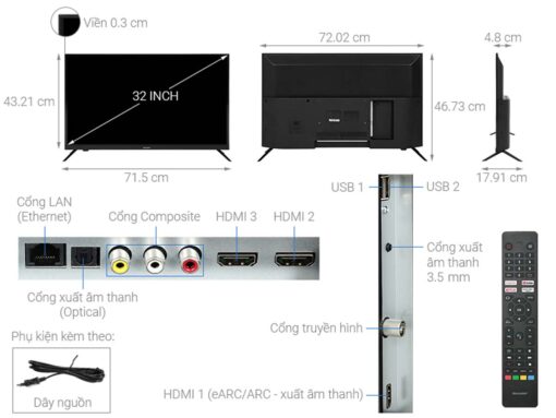 thong so ky thuat Tivi Sharp 2T C32EG2X 32 inch HD LED Android