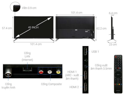 thong so ky thuat Tivi Sharp 2T C45AE1X 45 Inch Full HD LED Smart