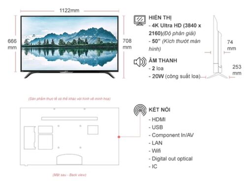 thong so ky thuat Tivi Sharp 4T C50AL1X 50 Inch 4K LED Android