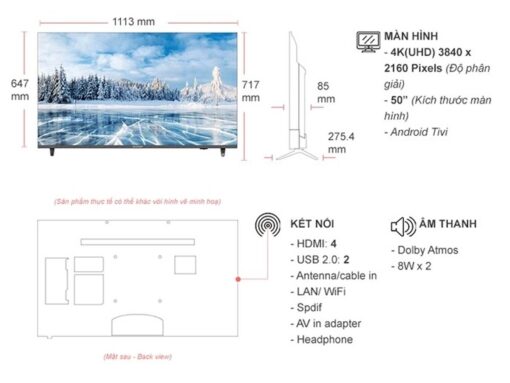 thong so ky thuat Tivi Sharp 4T C50DJ3X 50 inch 4K LED Android