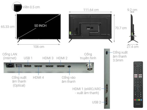 thong so ky thuat Tivi Sharp 4T C50EK2X 50 inch 4K LED Android