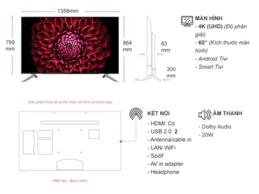 thong so ky thuat Tivi Sharp 4T C60DL1X 60 inch 4K LED Android