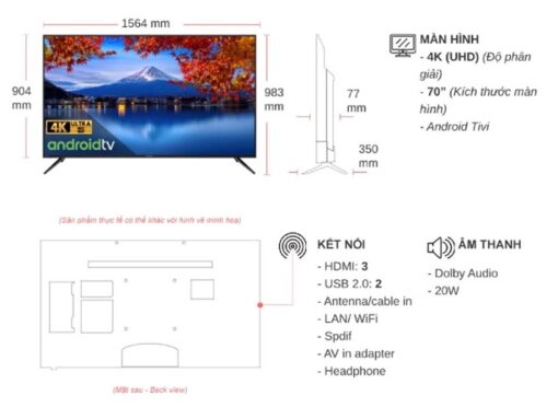 thong so ky thuat Tivi Sharp 4T C70CK3X 70 Inch 4K LED Android