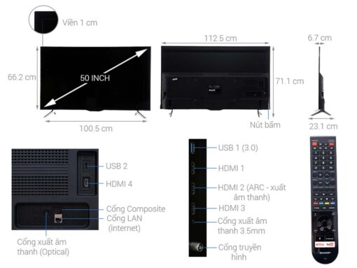 thong so ky thuat Tivi Sharp LC 50UA6800X 50 Inch 4K LED Android