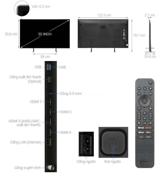 thong so ky thuat Tivi Sony K 55XR80 55 Inch 4K OLED Google