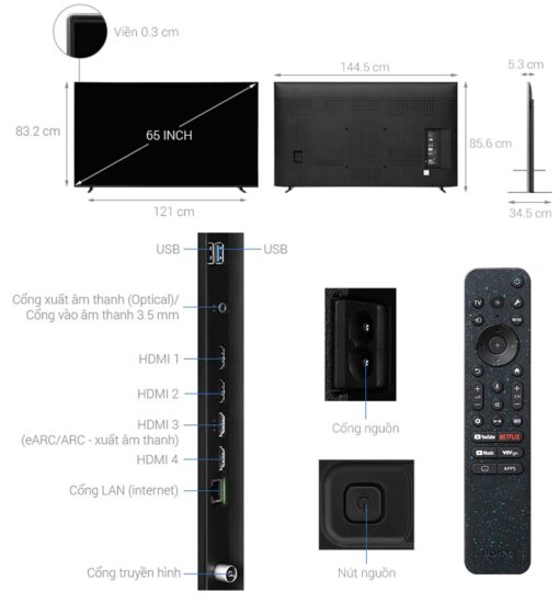 thong so ky thuat Tivi Sony K 65XR70 65 Inch 4K QLED Google
