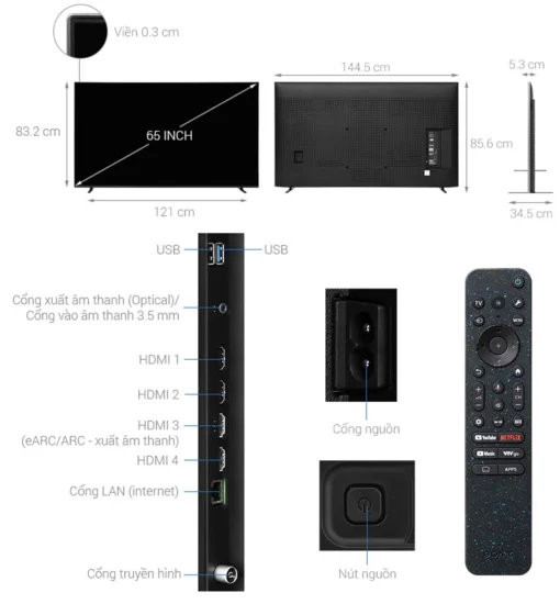 thong so ky thuat Tivi Sony K 65XR70 65 Inch 4K QLED Google