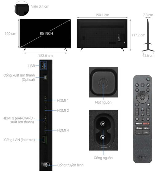 thong so ky thuat Tivi Sony K 85S30 85 Inch 4K LED Google