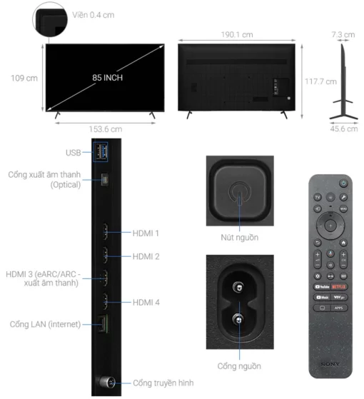 thong so ky thuat Tivi Sony K 85S30 85 Inch 4K LED Google