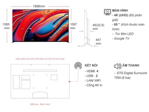 thong so ky thuat Tivi Sony K 85XR90 85 Inch 4K QLED Mini LED Google