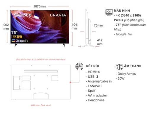 thong so ky thuat Tivi Sony KD 75X85K 75 Inch 4K LED Google