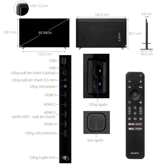 thong so ky thuat Tivi Sony XR 65X90L 65 Inch 4K LED Google