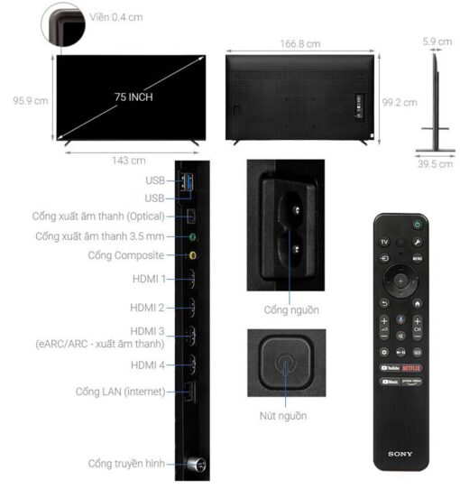 thong so ky thuat Tivi Sony XR 75X90L 75 Inch 4K LED Google