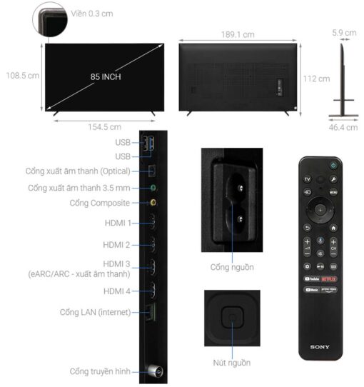 thong so ky thuat Tivi Sony XR 85X90L 85 Inch 4K LED Google