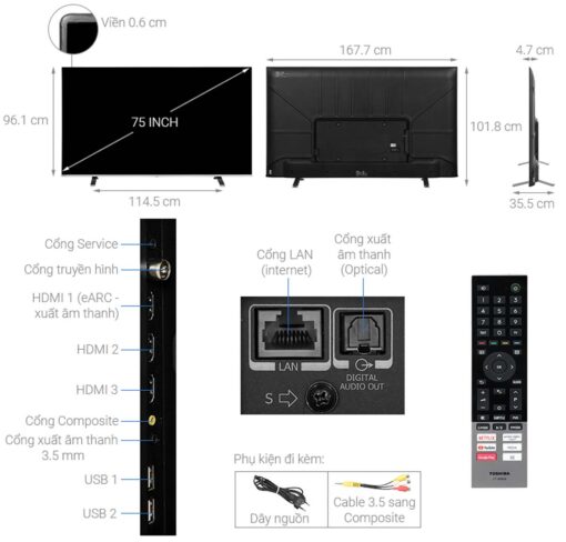 thong so ky thuat Tivi Toshiba 75C350LP 75 inch 4K LED Google