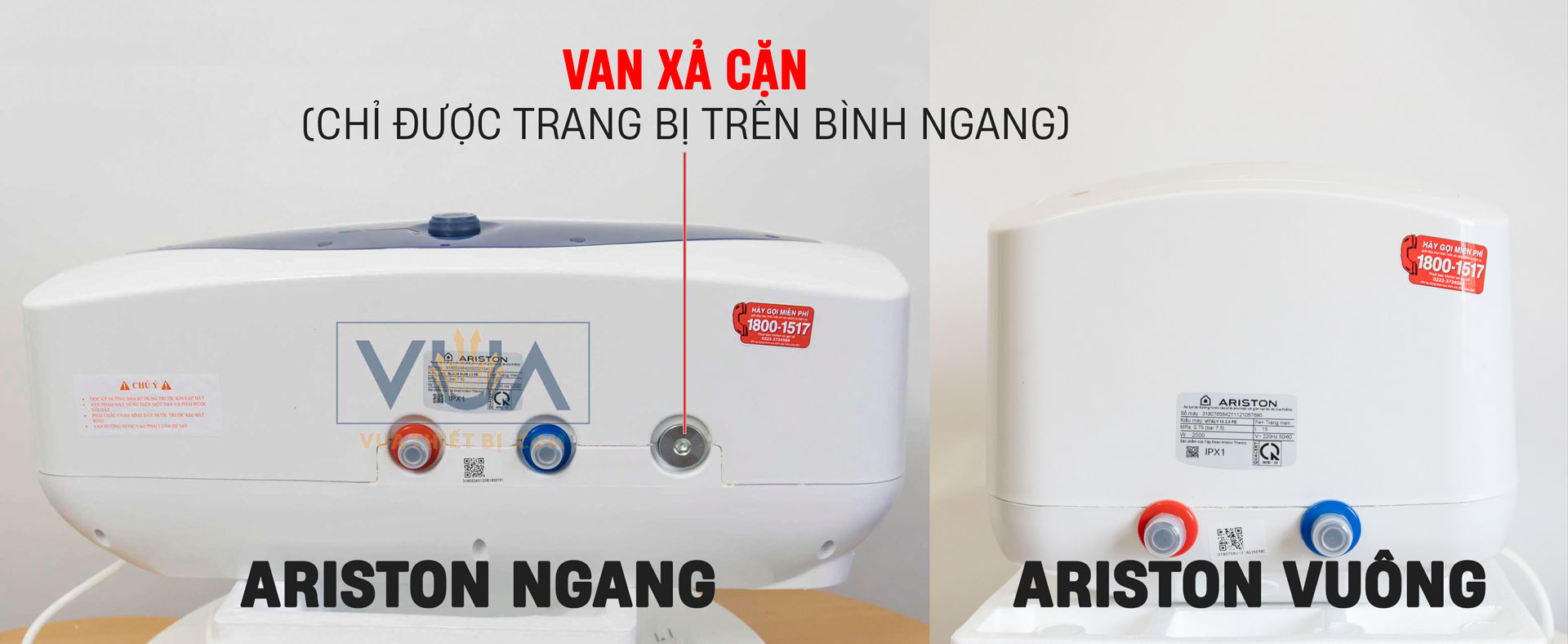 Van xả cặn chỉ được trang bị trên các mẫu bình nóng lạnh ngang của ariston