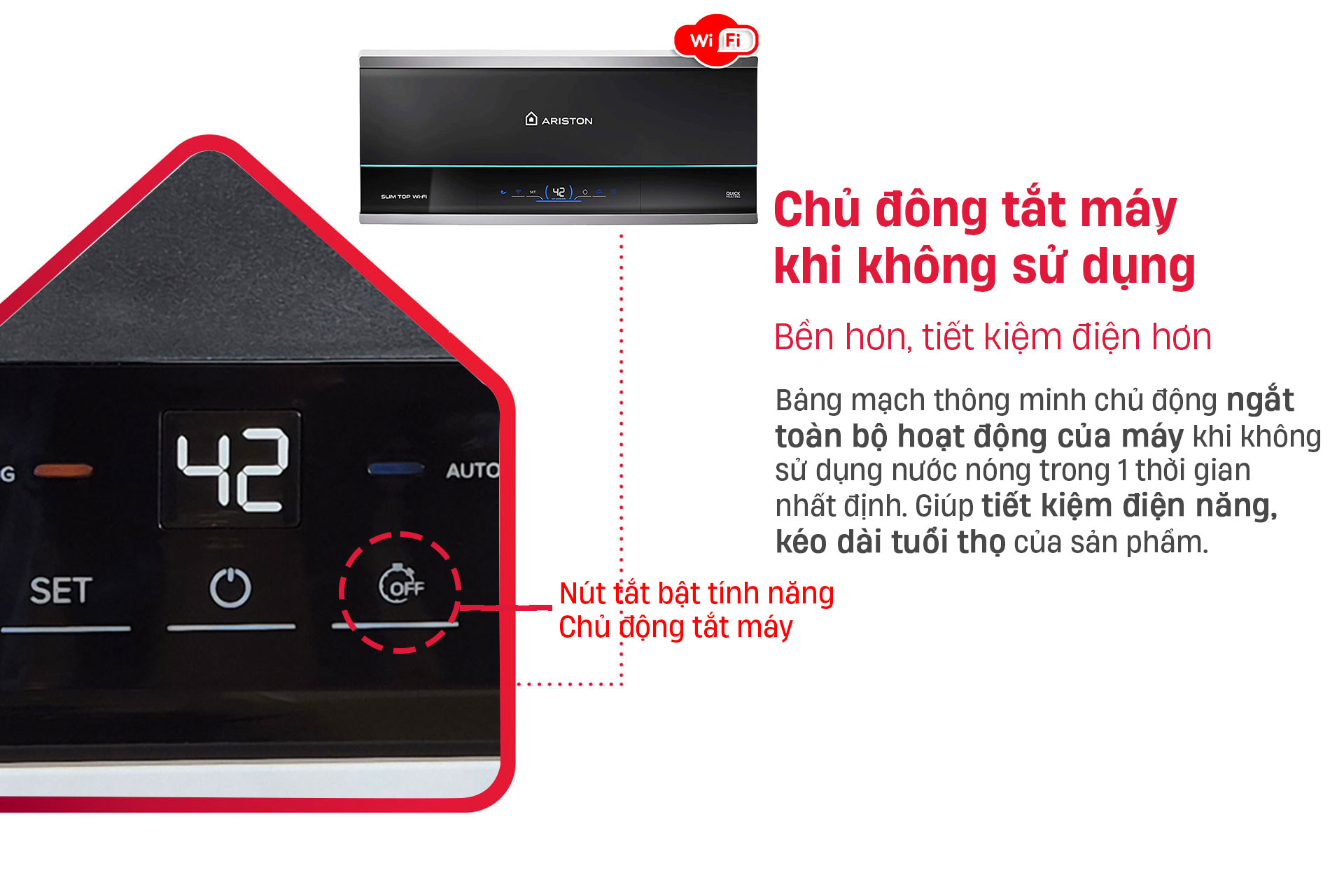 Cong nghe chu dong tat may auto power off Binh nong lanh ariston slim3 top wifi