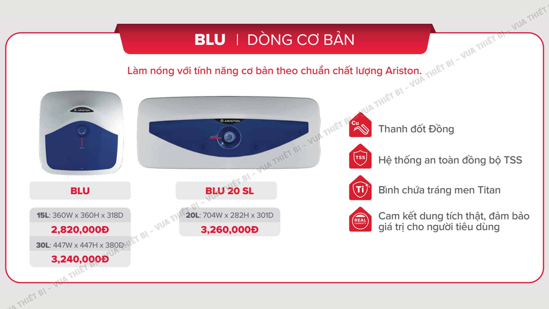 Tinh nang Binh nong lanh Ariston blu r slim15 20 30 lit vuong ngang