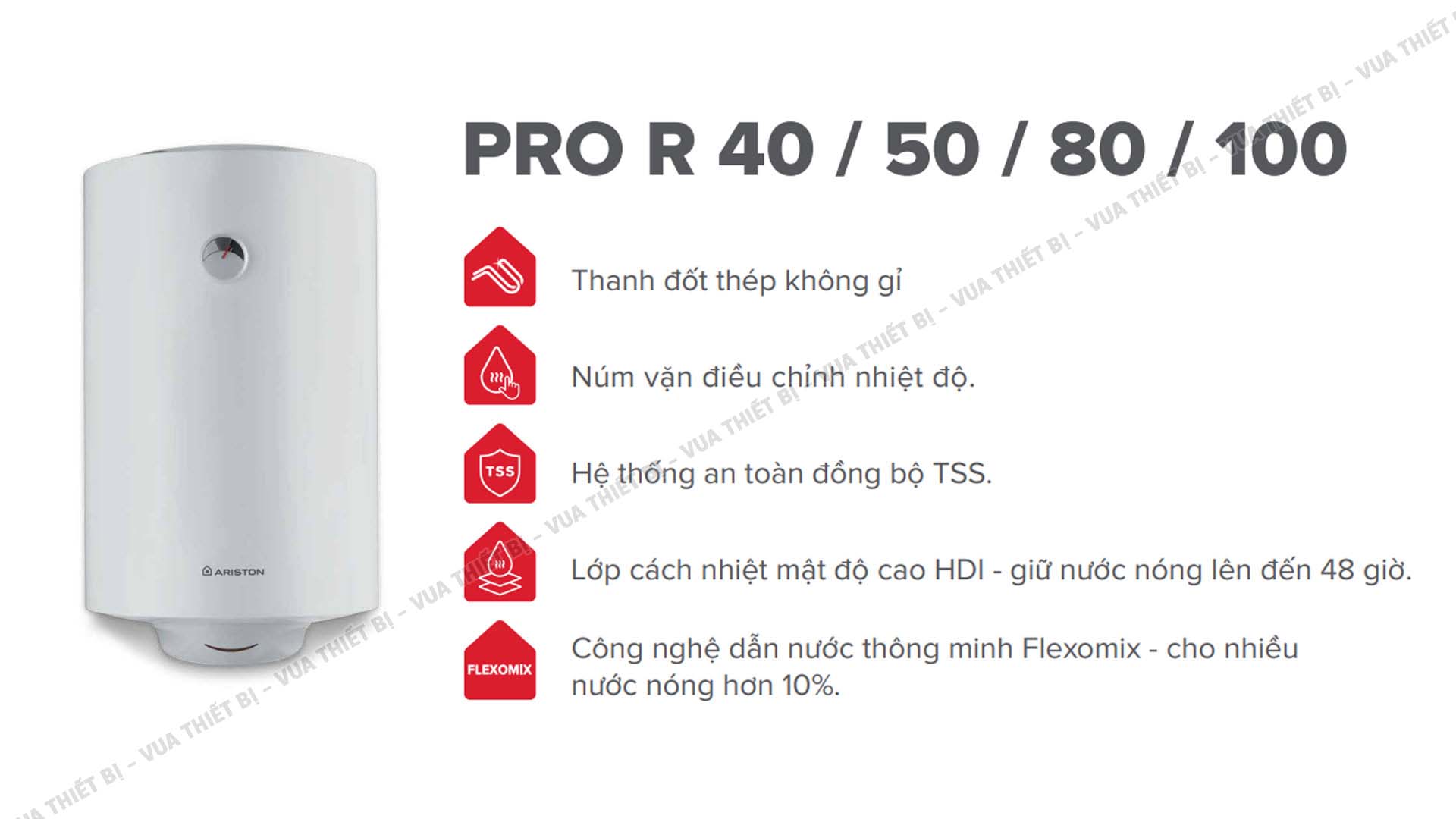 Tinh nang Binh nong lanh Ariston pro r 40 50 80 100 lit dung ngang