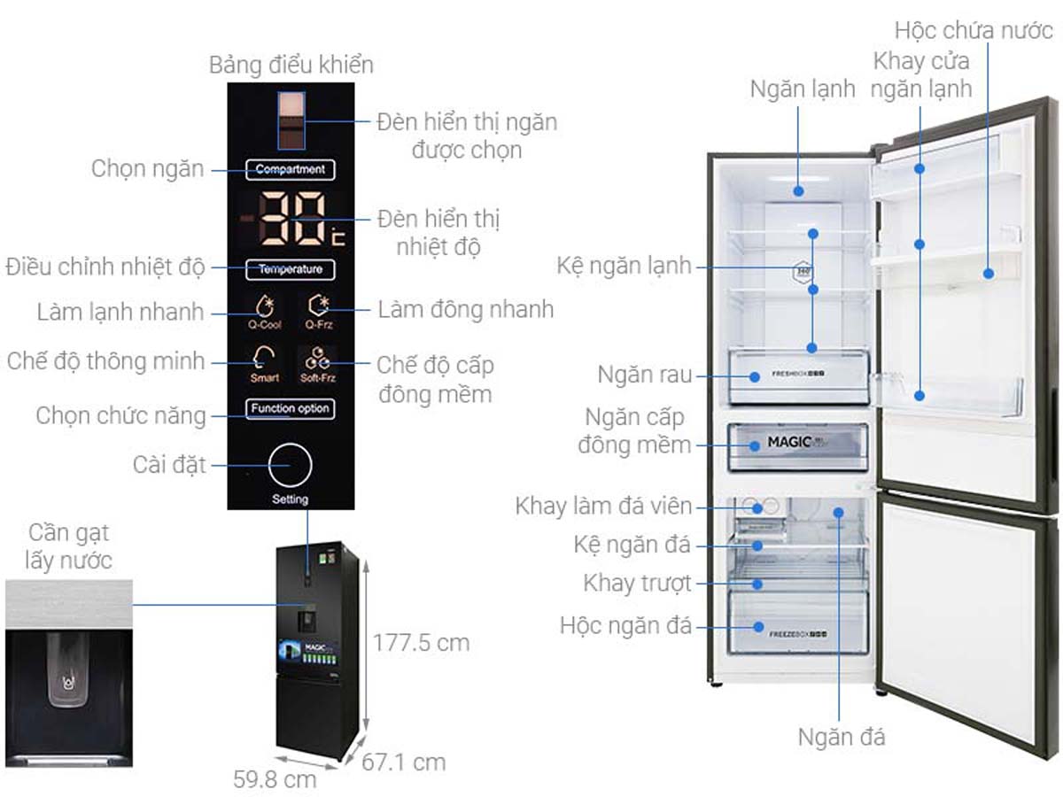 Tủ Lạnh Aqua AQR-IW378EB(BS) Inverter 320 lít 8 Tinh nang Tu Lanh Aqua AQR IW378EBBS Inverter 320 lit 1
