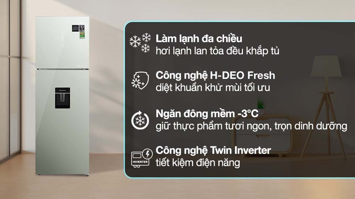 Tủ Lạnh Aqua AQR-T390FA(WGM) Inverter 347 Lít 1 Tinh nang Tu Lanh Aqua AQR T390FAWGM Inverter 347 Lit 7