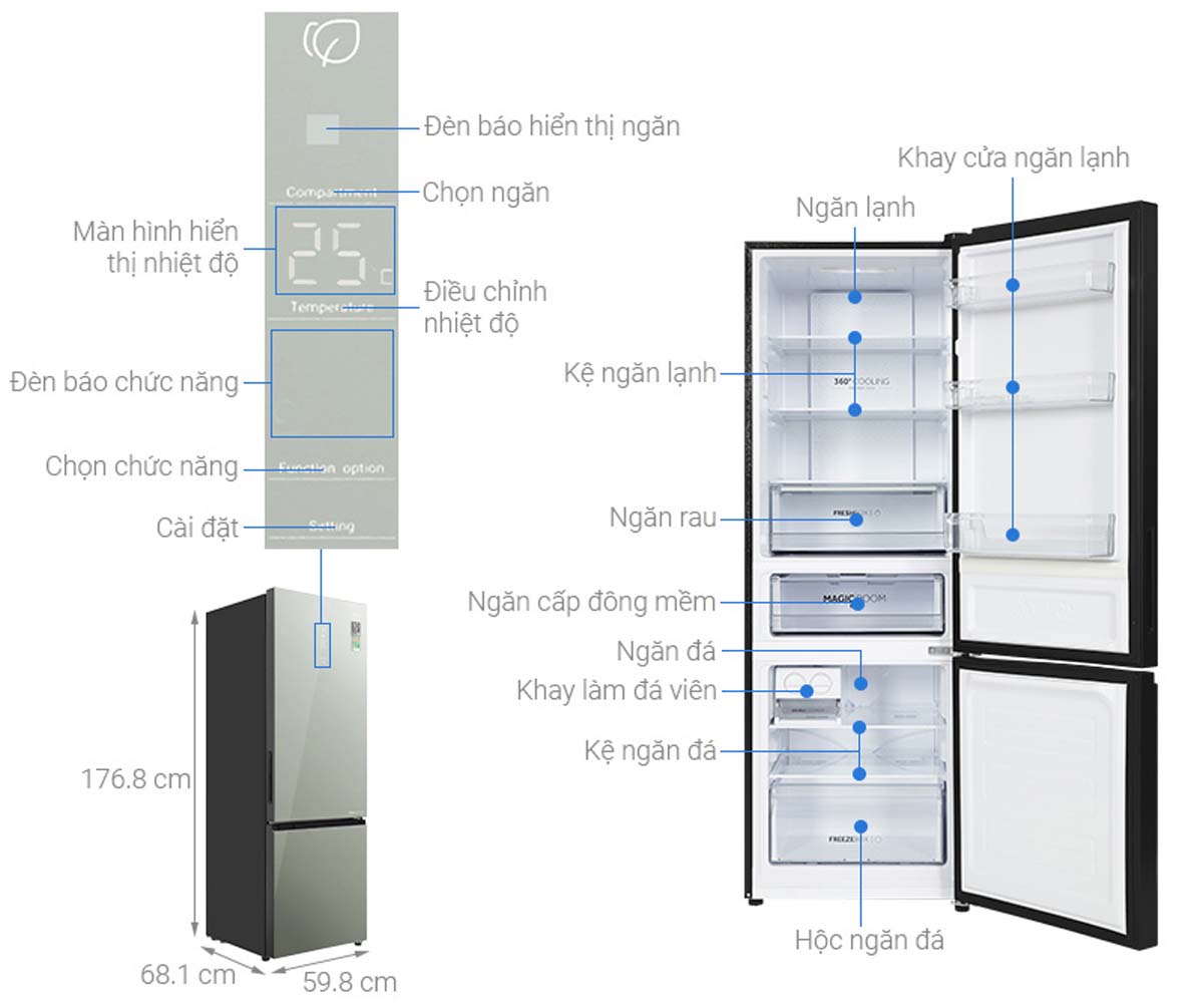 Tủ Lạnh Aqua AQR-B380MA(GM) Inverter 324 Lít 6 Tu Lanh Aqua AQR B380MAGM Inverter 324 Lit 3