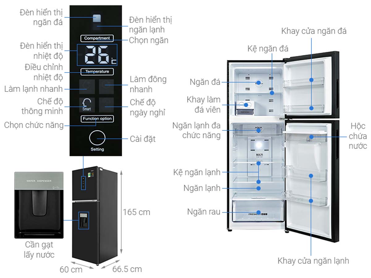 Tủ Lạnh Aqua AQR-T369FA(WGB) Inverter 318 Lít 6 Tu Lanh Aqua AQR T369FAWGB Inverter 318 Lit 1