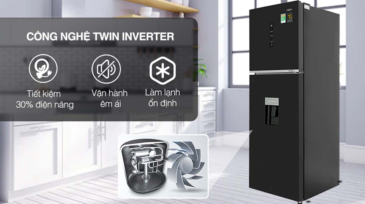 Tủ Lạnh Aqua AQR-T369FA(WGB) Inverter 318 Lít 2 Tu Lanh Aqua AQR T369FAWGB Inverter 318 Lit 2
