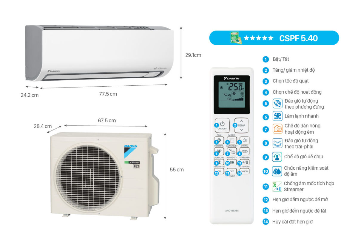 Điều Hòa Daikin FTKF35XVMV/RKF35XVMV 12000Btu 1 Chiều Inverter - Ảnh 2