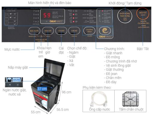thong so ky thuat May Giat Toshiba AW DM1100PVKK Inverter 10Kg