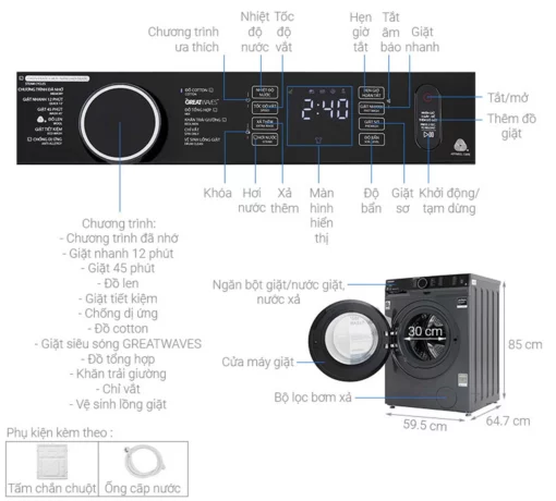 thong so ky thuat May Giat Toshiba TW BK105G4VMG Inverter 9.5 Kg