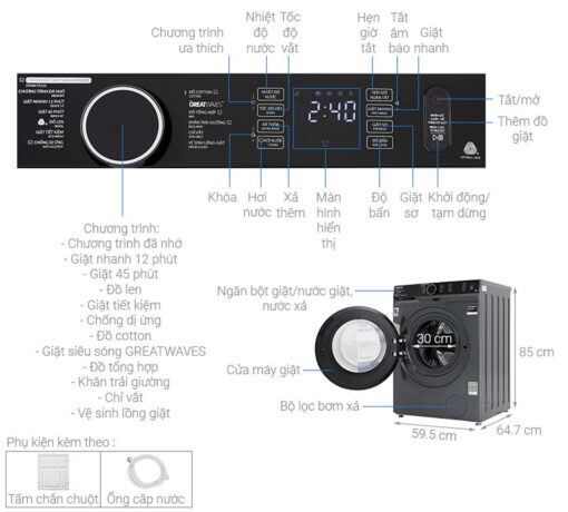 thong so ky thuat May Giat Toshiba TW BK105G4VSS Inverter 9.5Kg 2