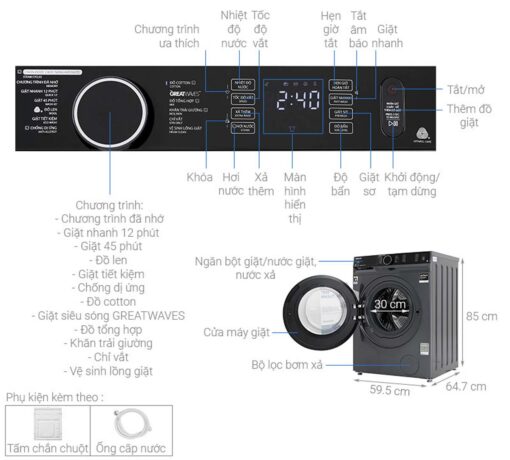 thong so ky thuat May Giat Toshiba TW BK115G4VSS Inverter 10.5Kg