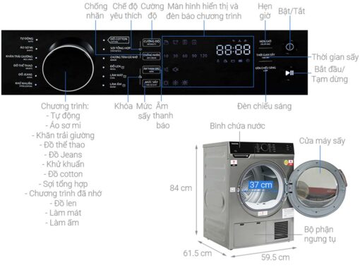 thong so ky thuat May say quan ao Toshiba TD K90MEVSK 8Kg