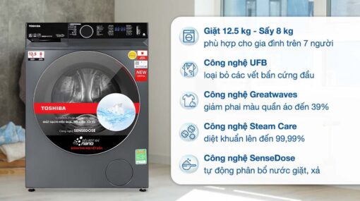 tinh nang May Giat Say Toshiba TWD BM135GF4VMG Inverter Giat 12.5Kg Say 8Kg