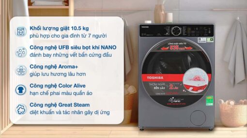 tinh nang May giat Toshiba TW T25BZU115MWVMG Inverter 10.5 kg