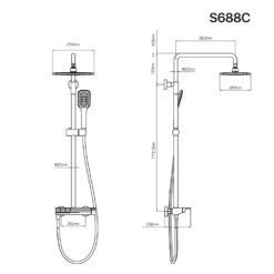 Bản vẽ kỹ thuật Vòi sen cây CAESAR S688C phím đàn nóng lạnh