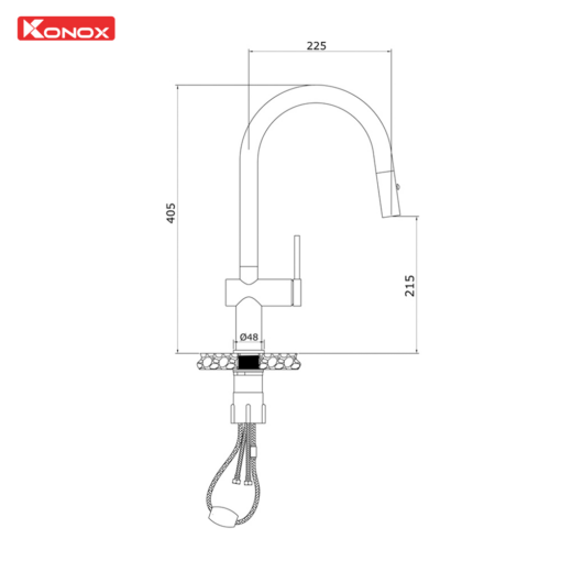 Bản-vẽ-vòi-rửa-bát-dây-rút-Konox-Comfor-Chrome