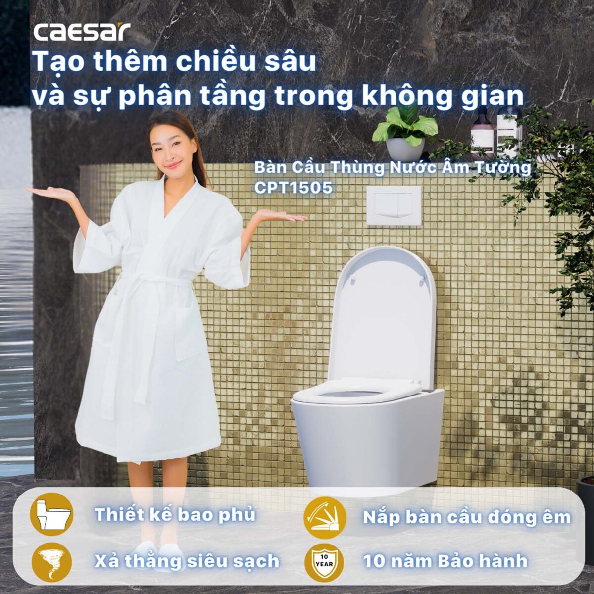 Bồn cầu treo tường CAESAR CPT1505 két nước âm TH1520 - Ảnh 13
