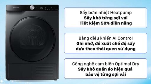 TINH NANG May say quan ao Samsung DV90T7240BBSV bom nhiet 9Kg