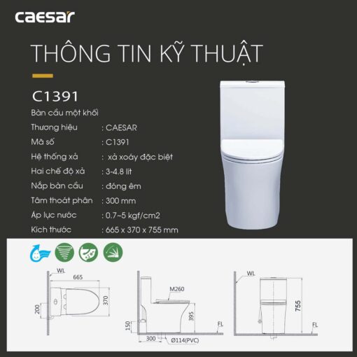 Thong so ky thuat Bon cau 1 khoi CAESAR CD1394 nap em M221