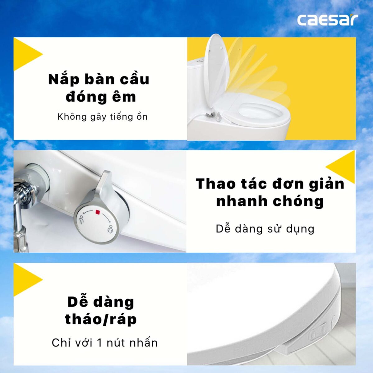 Bồn cầu thông minh CAESAR C1391 + TAF060 nắp rửa cơ - Ảnh 11