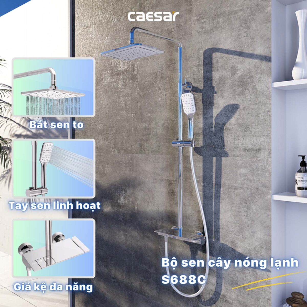 Vòi sen cây Caesar S688C phím đàn nóng lạnh - Ảnh 8