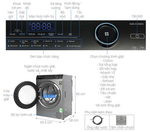 thong so ky thuat May Giat Aqua AQD A1000G.S Inverter 10 Kg