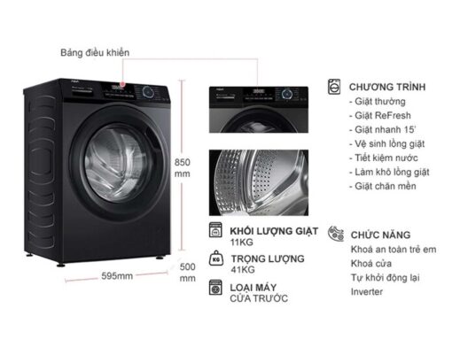 thong so ky thuat May Giat Aqua AQD A1102J.BK Inverter 11Kg