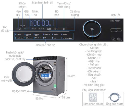 thong so ky thuat May Giat Aqua AQD A900F.S Inverter 9 Kg